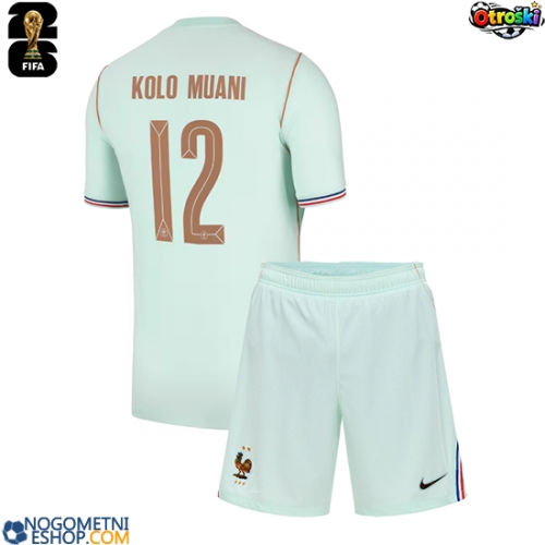 Otroški Nogometni dresi Francija Randal Kolo Muani #12 Gostujoči SP 2026 Kratek Rokav (+ Kratke hlače)